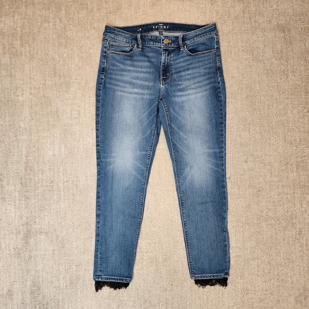 White House Black Market Skinny Ankle Lace Trim Jeans Women's Size 8